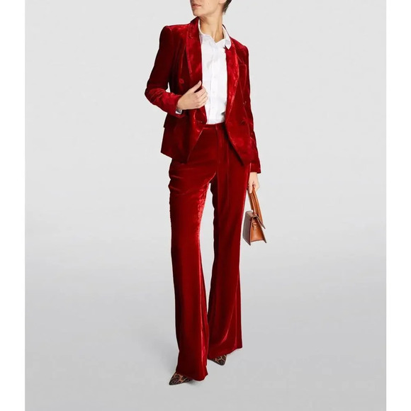 NWT L'AGENCE Velvet Kenzie Double-Breasted Blazer Size 2 Red 2E408
